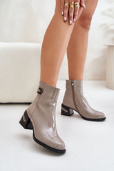 Bottines élégantes en cuir verni pour femme - Gris